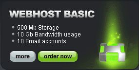 Webhost Basic Plan - 500 Mb Storage - 10 Gb Bandwidth usage - 10 Email accounts