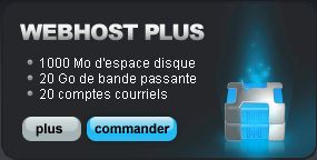 Plan Webhost Plus - 1000 Mo d'espace disque - 20 Go de bande passante - 20 Comptes courriels